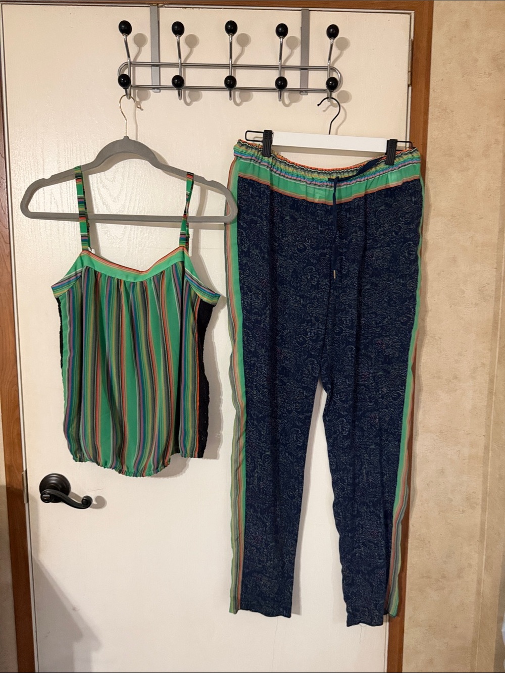 RACHEL Rachel Roy Navy & Green Striped Track Joggers